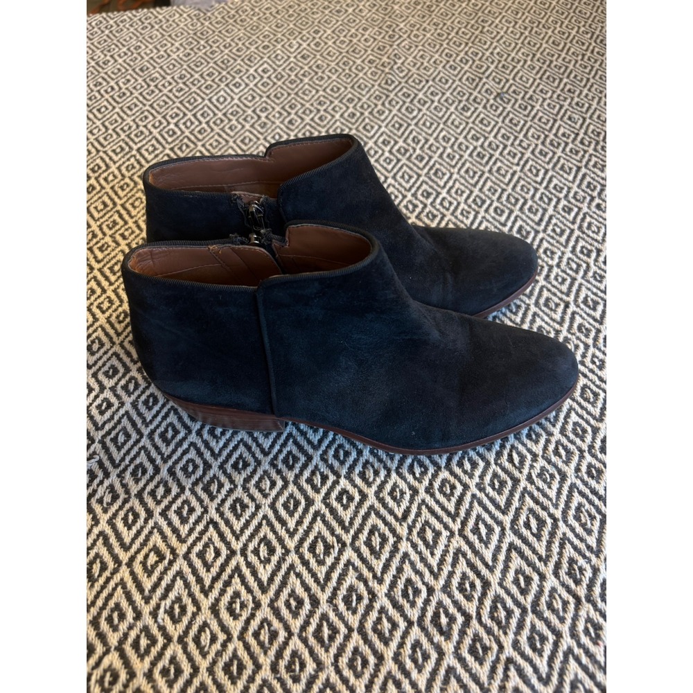 Sam Edelman Petty Black Suede Ankle Boots Stacked Heel Size 9